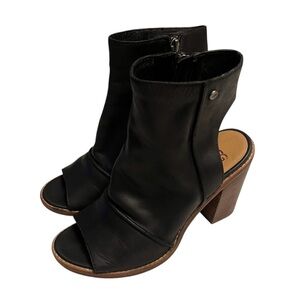 UGG Black Leather Peep Toe Ankle Boots